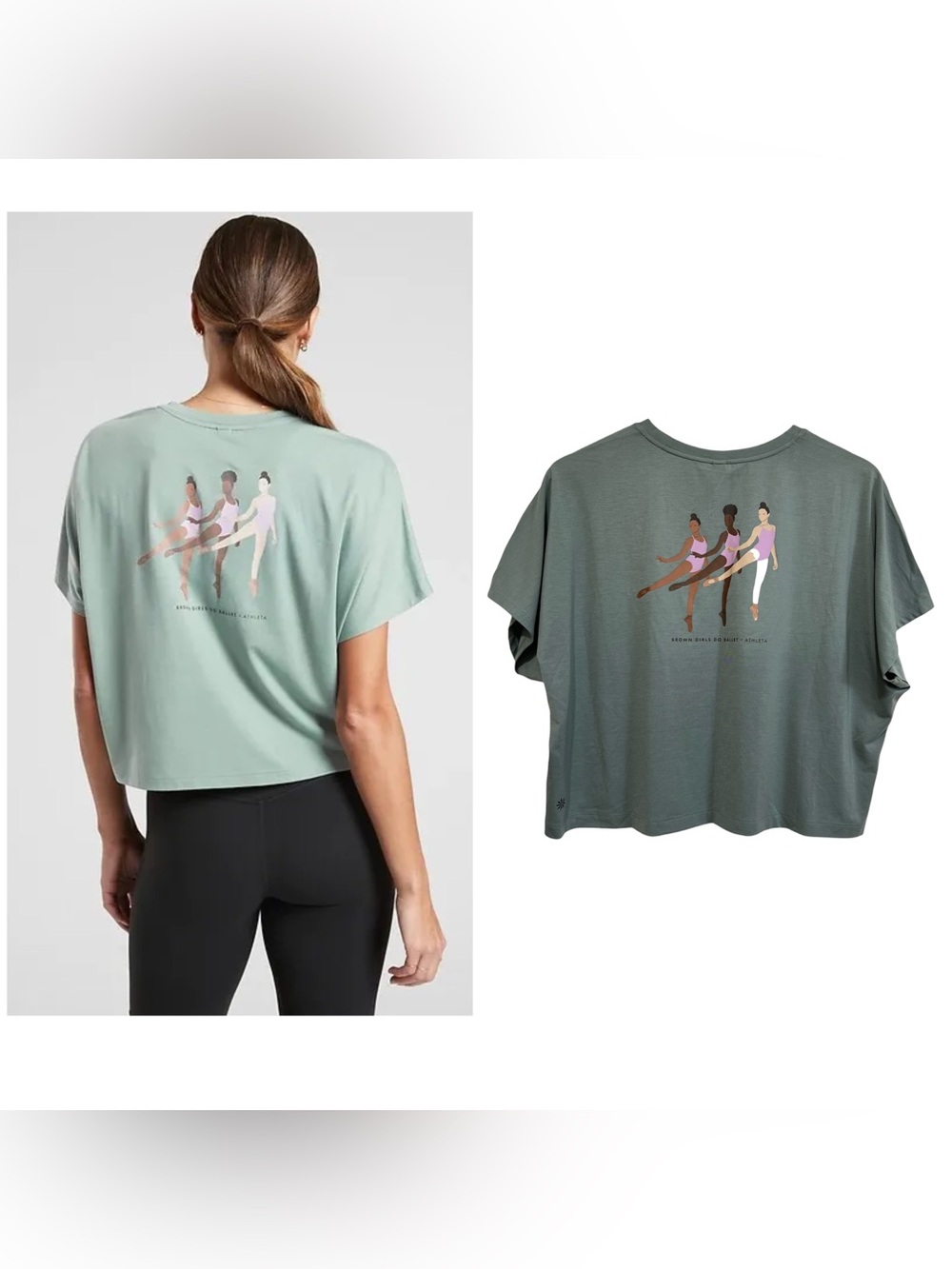 Athleta Essence Graphic Tee BGDB Brown Girls Do Ballet Sage Medium NEW